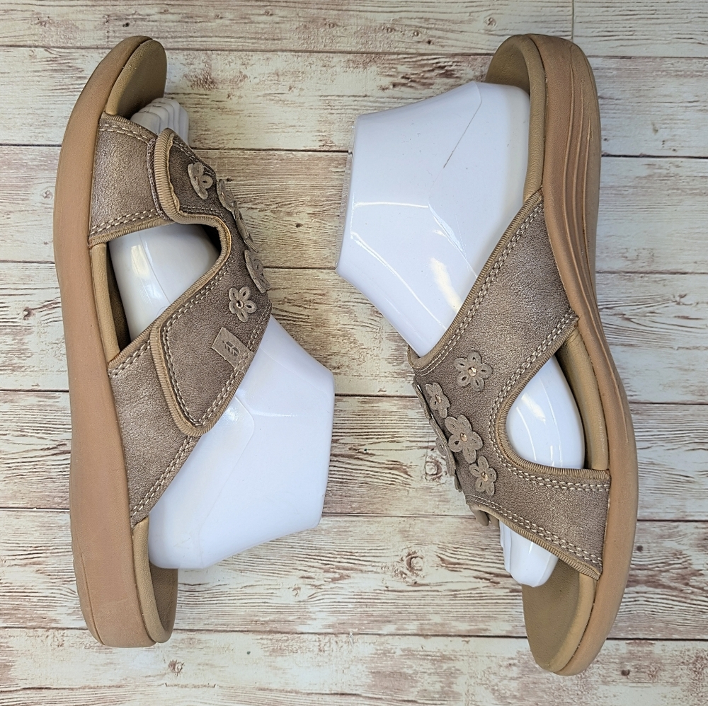 Revitalign Kholo Hampton "Bronze" Tan Velcro Strap Open Toe Slide Sandals 10 - Picture 11 of 13